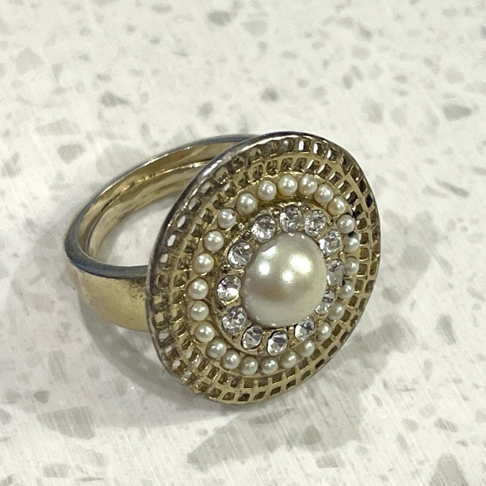 Vintage CAROLEE Pearl and CZ Costume Fashion Ring